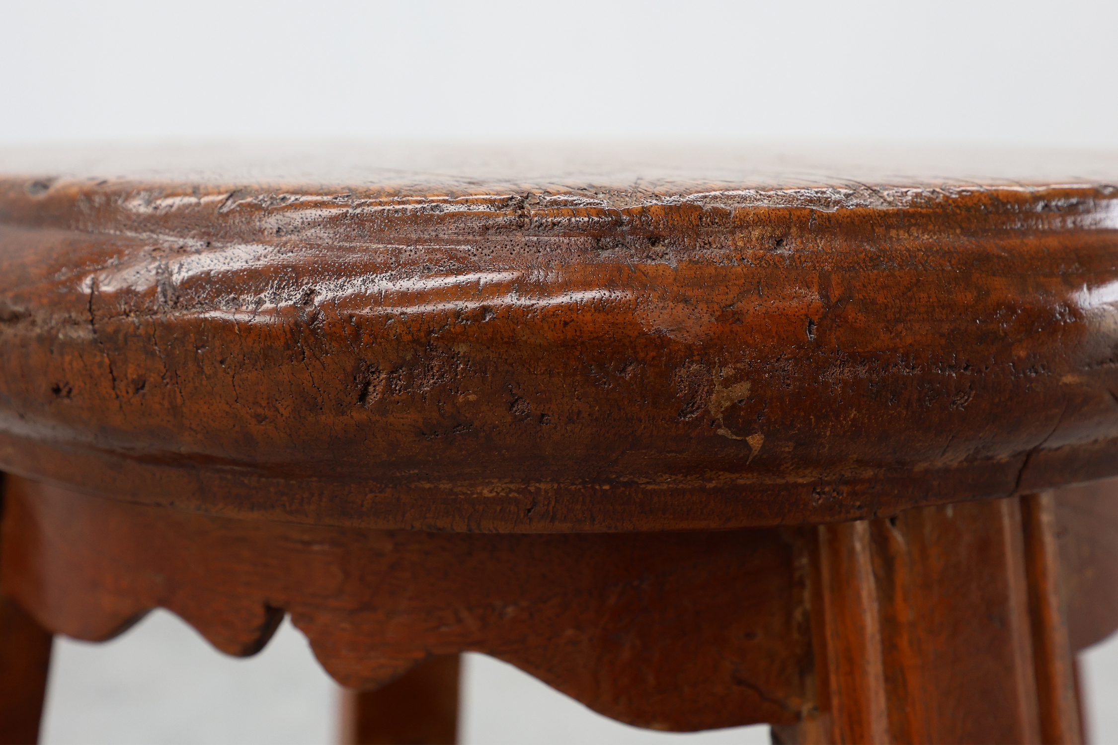 French Antique round stool in oak with nice patina, ca. 1850thumbnail